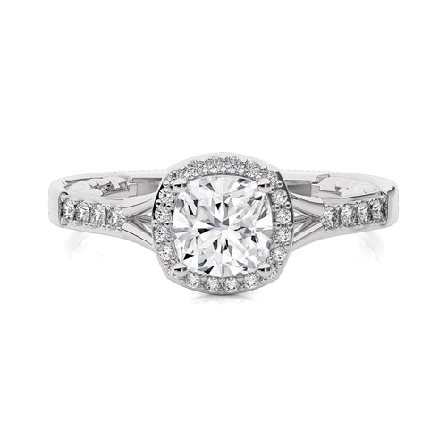 Split Bliss Cushion Diamond Halo Engagement Ring