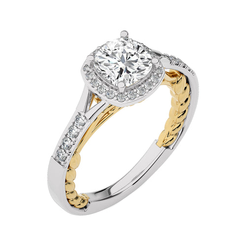 Split Bliss Cushion Diamond Halo Engagement Ring