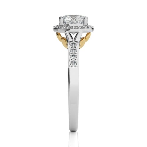 Split Bliss Cushion Diamond Halo Engagement Ring