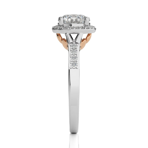 Split Bliss Round Diamond Halo Engagement Ring