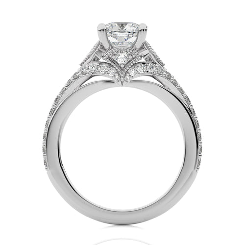 Vortex of Grace Vintage Split Shank Cushion Diamond Engagement Ring