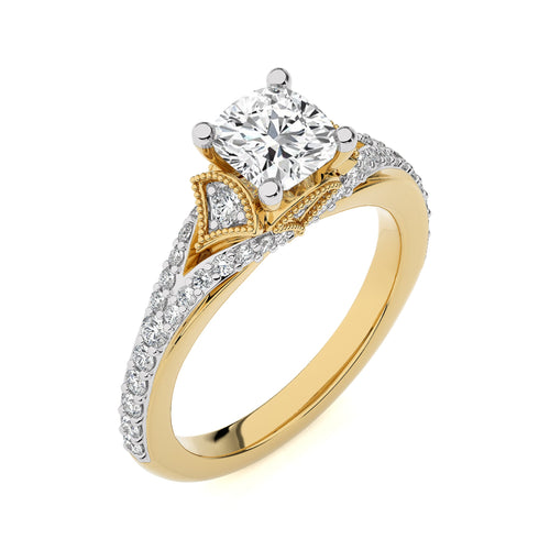 2 CT. Vortex of Grace Vintage Split Shank Cushion Natural Diamond Engagement Ring