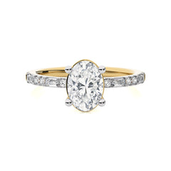Starlight Oval Radiance Baguette and Round Diamond Studded Shank Engagement Ring