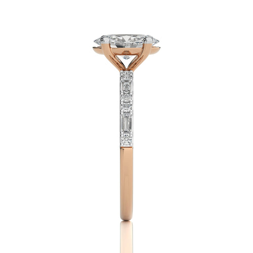 Starlight Oval Radiance Baguette and Round Diamond Studded Shank Engagement Ring