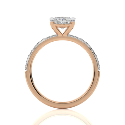 Starlight Oval Radiance Baguette and Round Diamond Studded Shank Engagement Ring