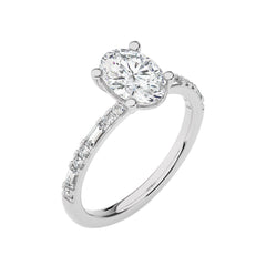 Starlight Oval Radiance Baguette and Round Diamond Studded Shank Engagement Ring