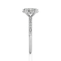 Starlight Oval Radiance Baguette and Round Diamond Studded Shank Engagement Ring