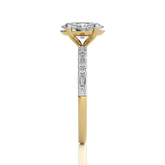 Starlight Oval Radiance Baguette and Round Diamond Studded Shank Engagement Ring