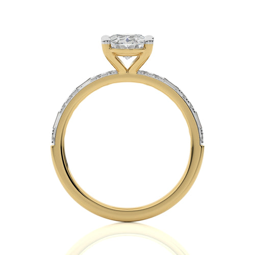 Starlight Oval Radiance Baguette and Round Diamond Studded Shank Engagement Ring