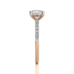 Starlight Cushion Radiance Baguette and Round Diamond Studded Shank Engagement Ring