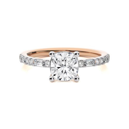 Starlight Cushion Radiance Baguette and Round Lab Created Diamond Engagement Ring