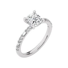 Starlight Cushion Radiance Baguette and Round Diamond Studded Shank Engagement Ring