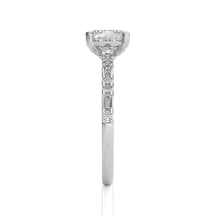 Starlight Cushion Radiance Baguette and Round Diamond Studded Shank Engagement Ring