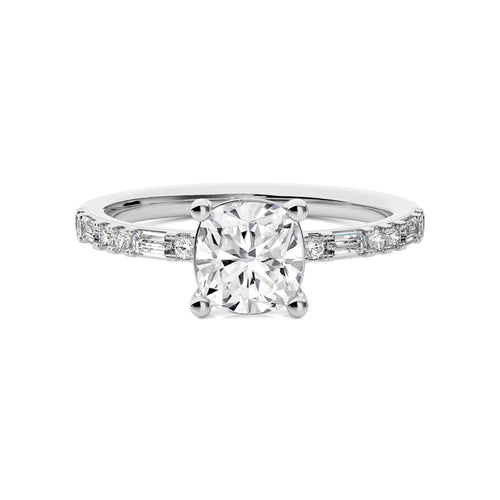 1 3/4 CT. Starlight Cushion Radiance Baguette and Round Natural Diamond Engagement Ring