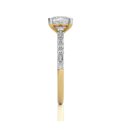 Starlight Cushion Radiance Baguette and Round Diamond Studded Shank Engagement Ring