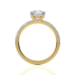 Starlight Cushion Radiance Baguette and Round Diamond Studded Shank Engagement Ring