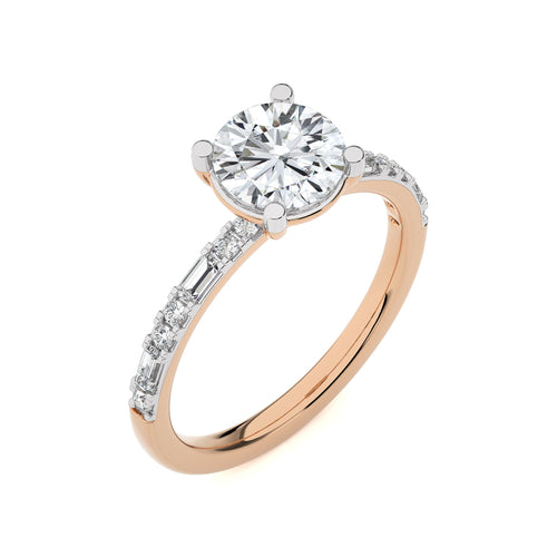Starlight Round Radiance Baguette and Round Diamond Studded Shank Engagement Ring