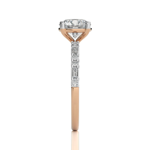 Starlight Round Radiance Baguette and Round Diamond Studded Shank Engagement Ring