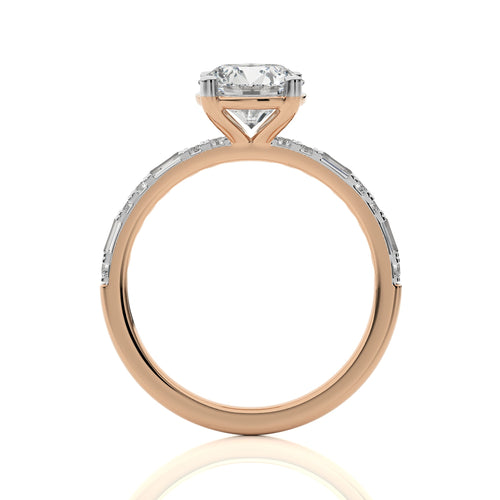 Starlight Round Radiance Baguette and Round Diamond Studded Shank Engagement Ring