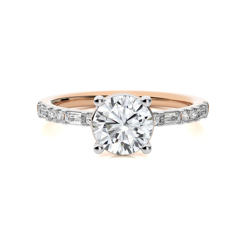 Starlight Round Radiance Baguette and Round Diamond Studded Shank Engagement Ring