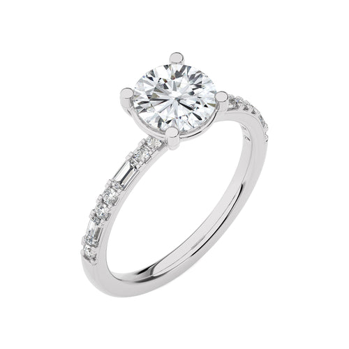 Starlight Round Radiance Baguette and Round Diamond Studded Shank Engagement Ring