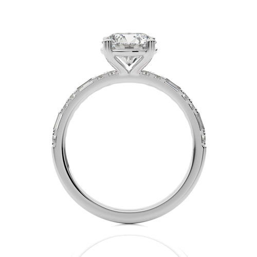 Starlight Round Radiance Baguette and Round Diamond Studded Shank Engagement Ring