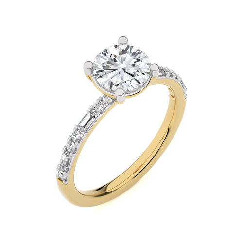 Starlight Round Radiance Baguette and Round Diamond Studded Shank Engagement Ring