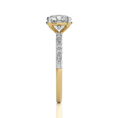 Starlight Round Radiance Baguette and Round Diamond Studded Shank Engagement Ring