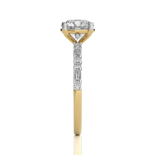 Starlight Round Radiance Baguette and Round Diamond Studded Shank Engagement Ring