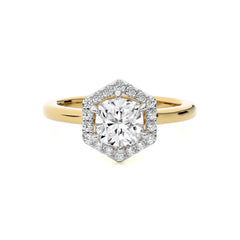 Hexagon Cushion and Round Halo Diamond Engagement Ring