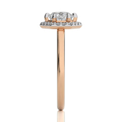 Hexagon Cushion and Round Halo Diamond Engagement Ring