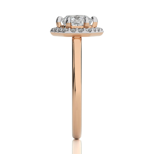 Hexagon Cushion and Round Halo Diamond Engagement Ring
