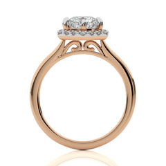 Hexagon Cushion and Round Halo Diamond Engagement Ring