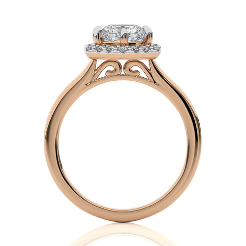 Hexagon Cushion and Round Halo Diamond Engagement Ring