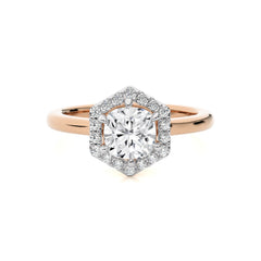 Hexagon Cushion and Round Halo Diamond Engagement Ring