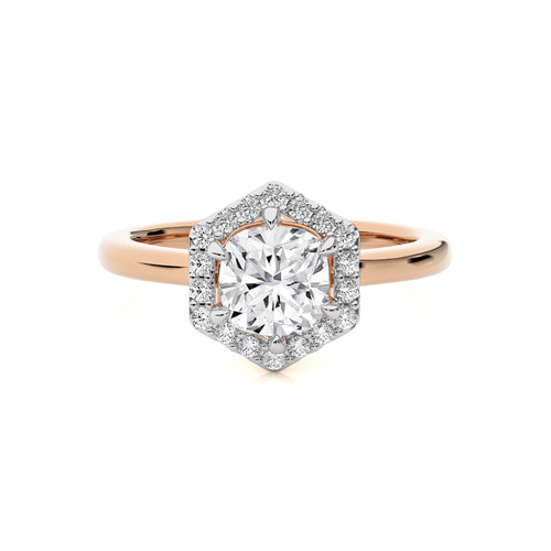 Hexagon Cushion and Round Halo Diamond Engagement Ring