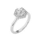 Hexagon Cushion and Round Halo Diamond Engagement Ring