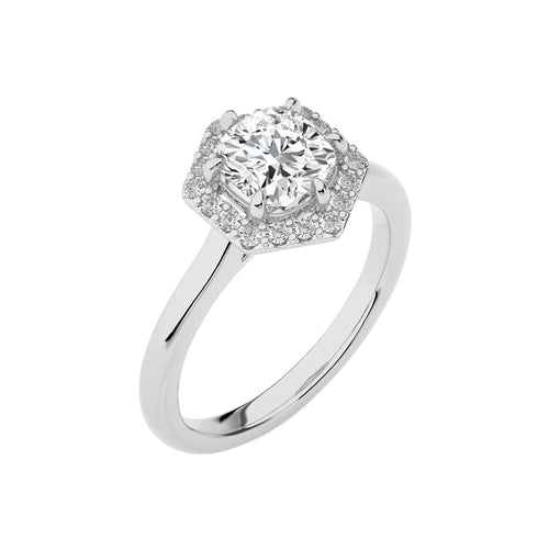 Hexagon Cushion and Round Halo Diamond Engagement Ring