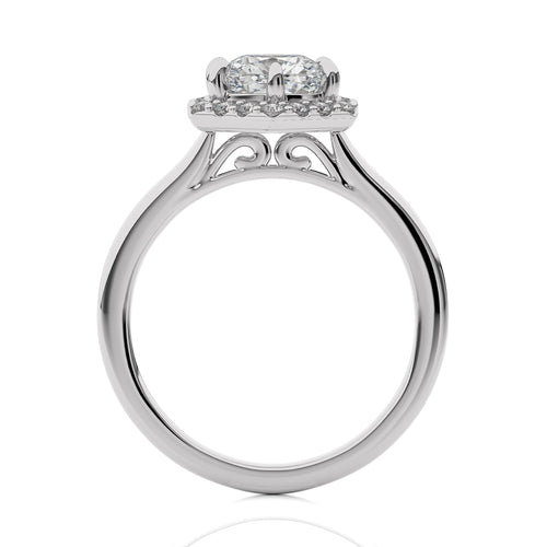 Hexagon Cushion and Round Halo Diamond Engagement Ring