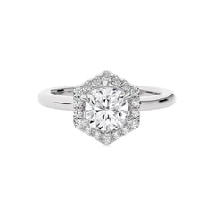 Hexagon Cushion and Round Halo Diamond Engagement Ring