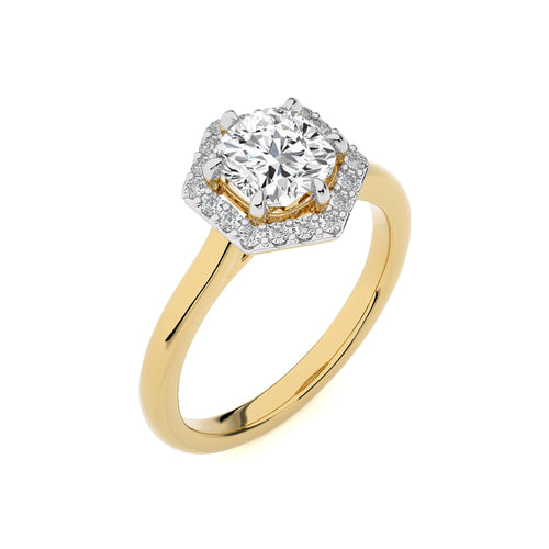 Hexagon Cushion and Round Halo Diamond Engagement Ring