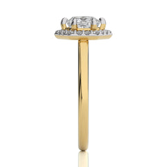 Hexagon Cushion and Round Halo Diamond Engagement Ring