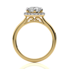 Hexagon Cushion and Round Halo Diamond Engagement Ring