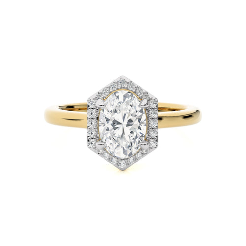 Hexagon Oval and Round Lab Created Diamond Halo Engagement Ring