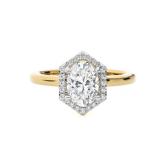 Hexagon Oval and Round Halo Diamond Engagement Ring