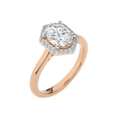 Hexagon Oval and Round Halo Diamond Engagement Ring