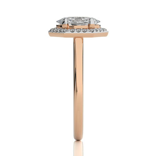 Hexagon Oval and Round Halo Diamond Engagement Ring