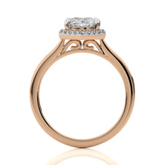 Hexagon Oval and Round Halo Diamond Engagement Ring