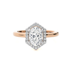 1 1/2 CT. Hexagon Oval and Round Natural Diamond Halo Engagement Ring