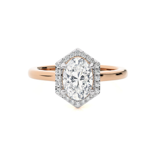 Hexagon Oval and Round Halo Diamond Engagement Ring